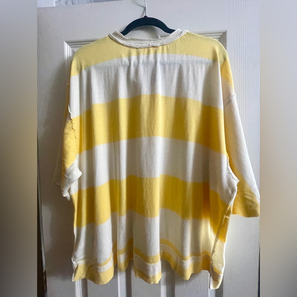 Free People Yellow and Cream Striped Henley Jersey - Picture 10 of 11